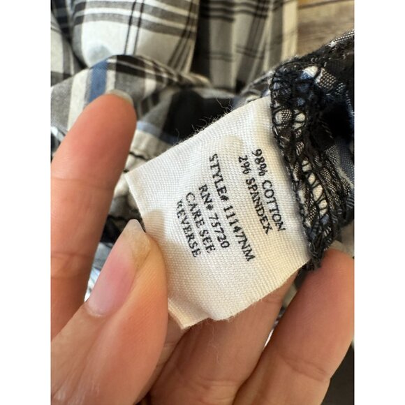 Men's BKE Denim Button Down Shirt L Large Plaid Blue Striped Pearl Snap Buttons - Picture 5 of 5